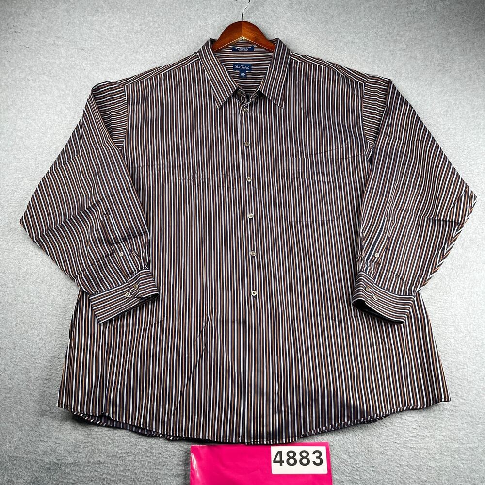 Paul Fredrick Sport Shirt Navy Brown Striped Button Up Long Sleeve Mens 4XL